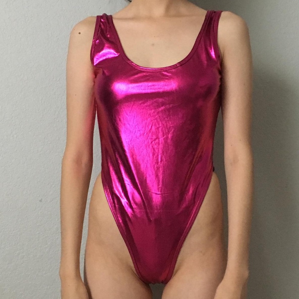 RESELLING Bright metallic pink magenta thong bodysuit